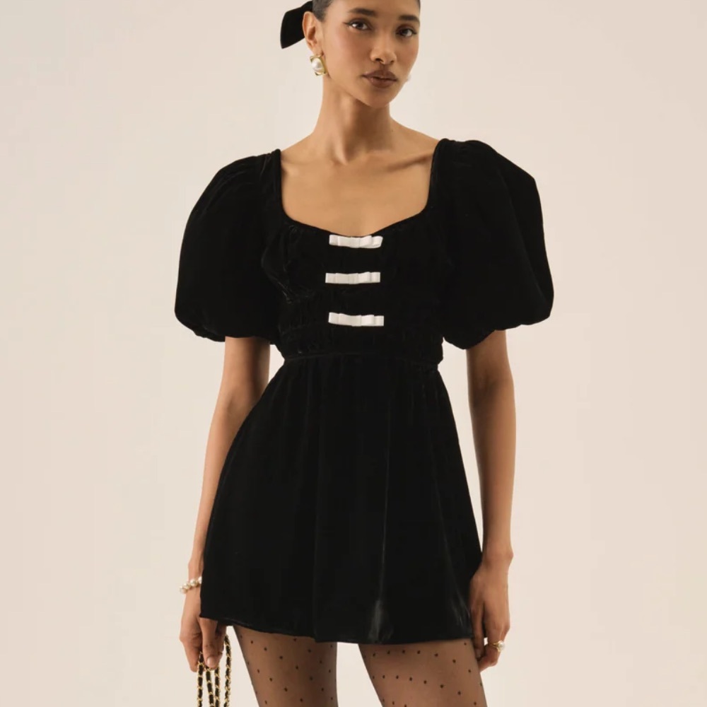 [for love & lemons] nwt marta black velvet mini dress